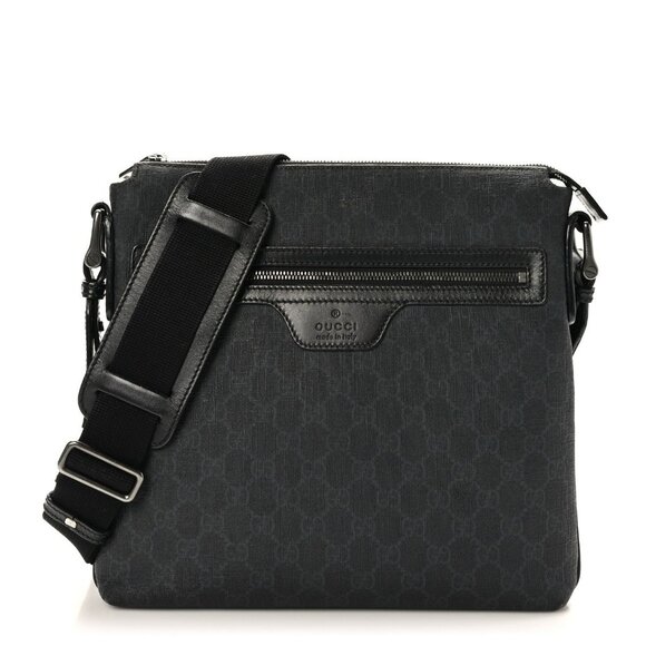 Authentic Gucci GG Plus Large Crossbody Bag Messenger Web Canvas Black Mens - Picture 1 of 11